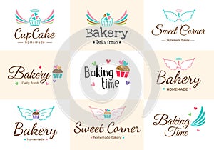 Set of cute sweet bakery badge label and logo