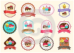 Set of cute sweet bakery badge label and logo