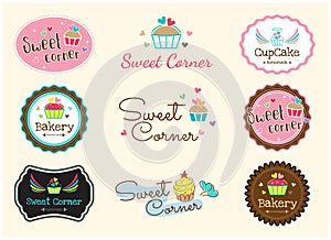 Set of cute sweet bakery badge label and logo