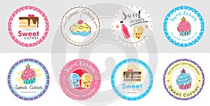 Set of cute sweet bakery badge label and logo photo