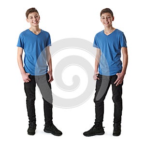 Set of cute teenager boy over white isolated background