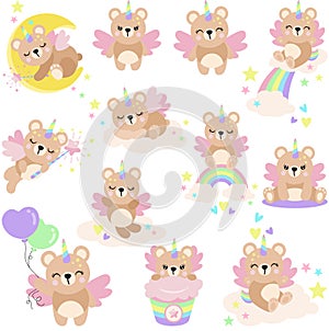 Set of cute unicorn teddy bear