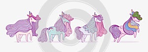Set of cute unicorns fantasy magic cartoon