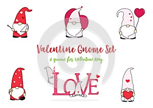Set of cute Valentine Gnomes elements design