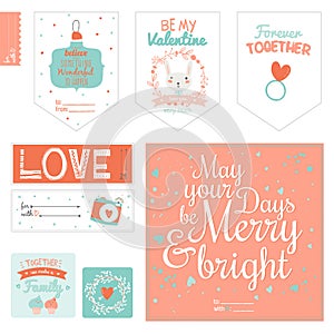 Set of cute Valentines day gift tags