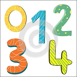 Set of Cute Vector Clipart Numbers, 0 to 4 photo