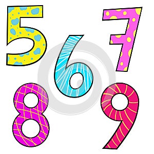 Set of Cute Vector Clipart Numbers, 5 to 9 photo