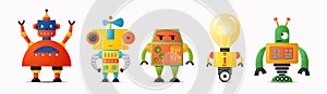 Set of cute vector robot characters for kids. Future robotics and artificial intelligence
