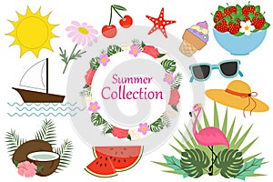 Set of cute vector summer stickers for daily planner. Collection of scrapbooking elements