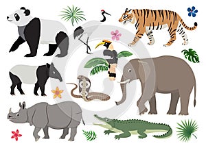 Set of cute wild animals and birds icon, decor for children