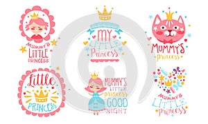 Set of cute wishes from mom for a little princess. Vector illustration.