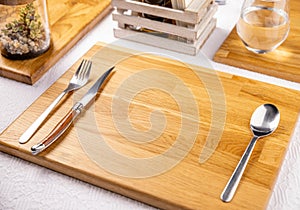 Modern table setting on restaurant table