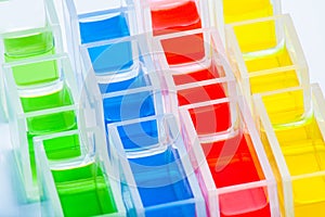 Set of cuvettes with color liquid