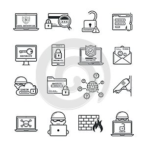 Set of cyber crime icons. Vector illustration decorative design