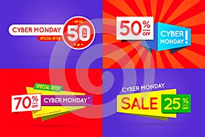 Set of Cyber Monday Sale Signs, Banners, Posters, Cards.