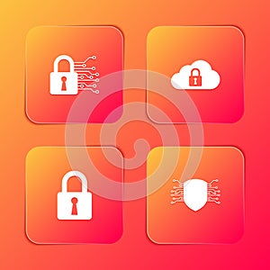 Set Cyber security, Cloud computing lock, Lock and icon. Vector