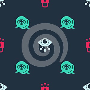 Set Cyber security, Eye scan and on seamless pattern. Vector