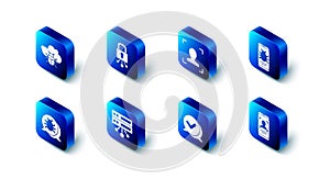 Set Cyber security, Face recognition, System bug mobile, Mobile and face, Check mark in speech bubble, Server, Data, Web