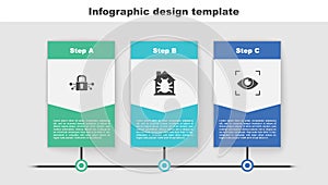 Set Cyber security, House system bug and Eye scan. Business infographic template. Vector