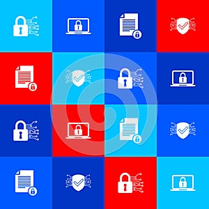 Set Cyber security, Laptop and lock, Document and icon. Vector