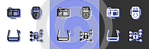 Set Cyber security, Motherboard, Smart glasses on spectacles and Artificial intelligence robot icon. Vector