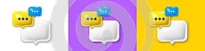 Set of 3d chat speech bubble icons. Speak bubble text, chatting box, dialog icon. 3d group chat with ellipsis. Vector photo