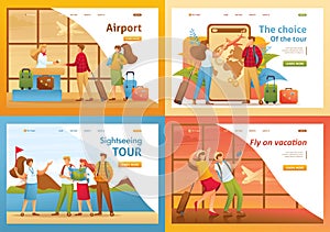 Set 2D Flat concepts, people on vacation, on excursions, on vacation. For Landing page concepts and web design photo