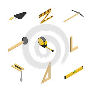 Set of 3d icons tool mason, vector illustration.