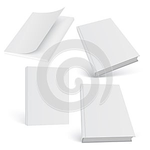 Set of 3d mock up open and closed books on white background. Vector