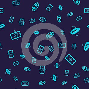 Set 3d modeling, 360 degree view, Virtual reality glasses and on seamless pattern. Vector