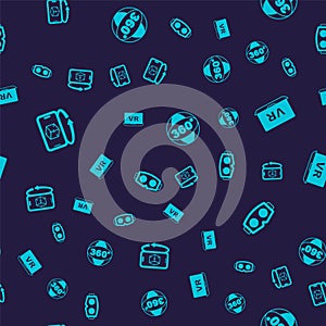 Set 3d modeling, Virtual reality, 360 degree view and glasses on seamless pattern. Vector