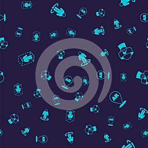 Set 3d modeling, Virtual reality glasses, and Augmented AR on seamless pattern. Vector