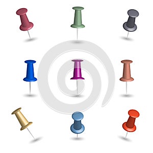 Set of 3d pushpins, vector illustration