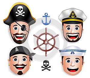 Set of 3D Realistic Face Head of Man Sailors like Pirates photo
