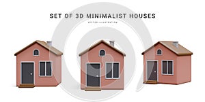 Set of 3d realistic homes isolated on light background. Real estate, mortgage, loan concept. House icons in cartoon minimal style