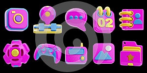 Set of 3d rendering user interface icons for web and mobile applications