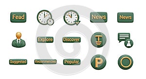 Set of 3d user interface buttons and navigation elements for modern application design