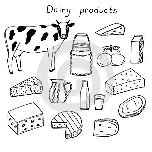 Set of dairy products vector illustration hand drawing doodles