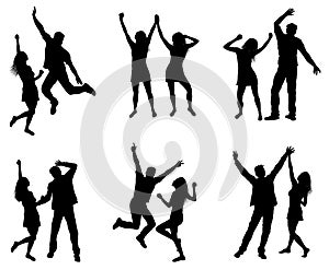 Set of dancing couple silhouettes.