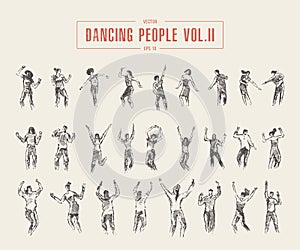 Set dancing gils drawn vector illustration sketch