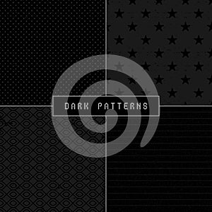 Set of dark abstract seamless patterns