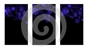 Set of dark background with hexagons for mobile app. Modern dark abstract vector texture. Hexagon pattern. Gradient web