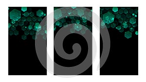 Set of dark background with hexagons for mobile app. Modern dark abstract vector texture. Hexagon pattern. Gradient web