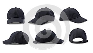Set of Dark Blue Baseball cap  on white background with clipping path.