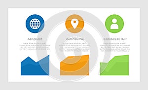 Set of dark blue, orange and green elements for infographic presentation slides with charts, graphs, steps.