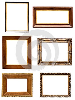 Set of dark decorative picture frames on white backround