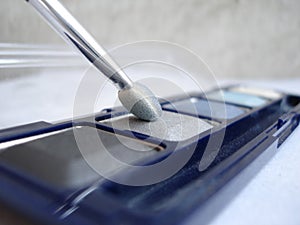 Set of dark eyeshadows and applicator brush