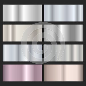 A set of dark silver and black metallic gradients on a black background. Metallic gradient effects for the design of text and