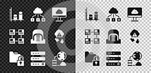 Set Data analysis, Cloud technology data transfer, Folder and lock, Server, Data, Web Hosting, Network cloud connection