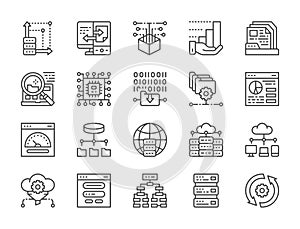 Set of Data Analysis Line Icons. Hosting, Program Algorithm, Database and more.